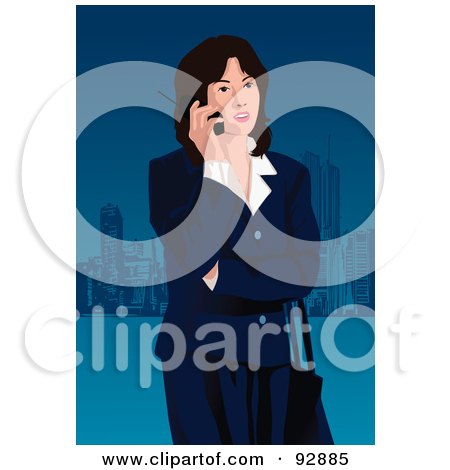 Royalty-Free (RF) Clipart Illustration of a Business Woman Talking Outdoors On A Cell Phone At Night by mayawizard101