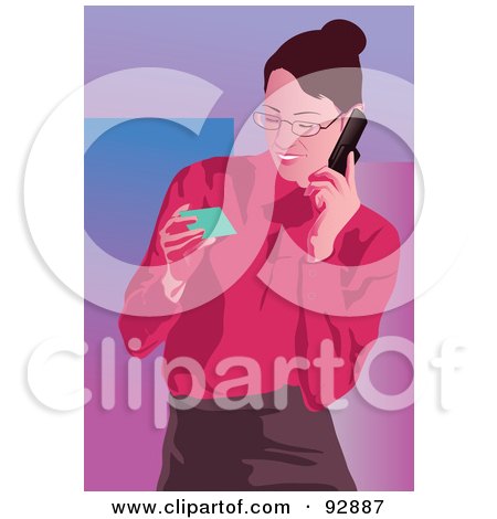 Royalty-Free (RF) Clipart Illustration of a Business Woman Reading A Credit Card And Talking On A Phone by mayawizard101