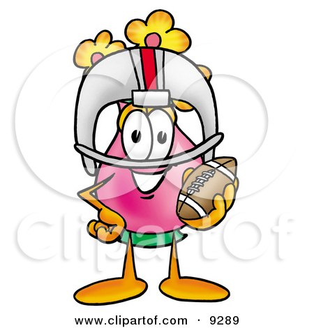 Clipart Picture of a Vase of Flowers Mascot Cartoon Character in a Helmet, Holding a Football by Mascot Junction