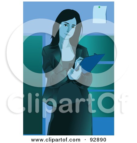 Royalty-Free (RF) Clipart Illustration of a Business Woman Standing And Taking Notes by mayawizard101
