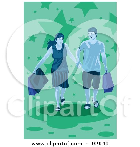 Royalty-Free (RF) Clipart Illustration of a Happy Shopping COuple With Bags - 3 by mayawizard101