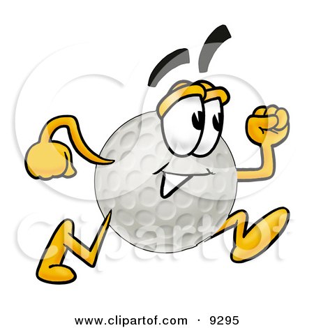 Clipart Picture of a Golf Ball Mascot Cartoon Character Running by Mascot Junction