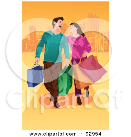 Royalty-Free (RF) Clipart Illustration of a Happy Shopping COuple With Bags - 2 by mayawizard101