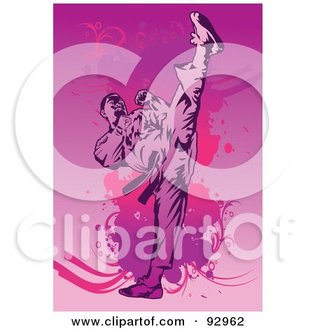 Royalty-Free (RF) Clipart Illustration of a Kicking Karate Man by mayawizard101