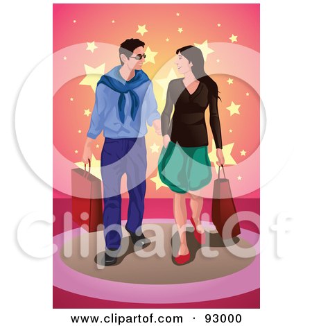 Royalty-Free (RF) Clipart Illustration of a Happy Shopping COuple With Bags - 1 by mayawizard101