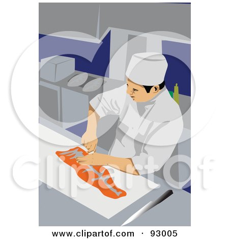 Royalty-Free (RF) Clipart Illustration of a Cooking Sushi Chef In A Kitchen by mayawizard101