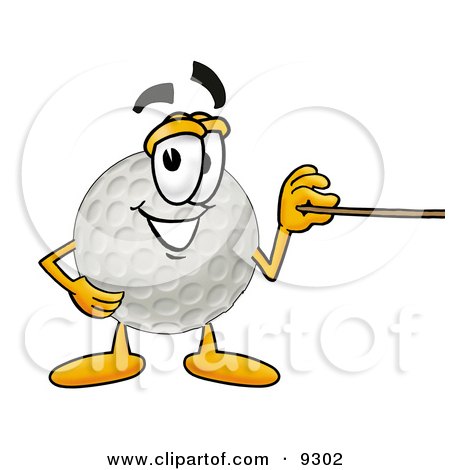 Clipart Picture of a Golf Ball Mascot Cartoon Character Holding a Pointer Stick by Mascot Junction