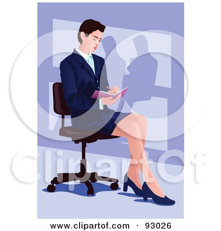 Royalty-Free (RF) Clipart Illustration of a Business Woman Taking Notes In A Chair by mayawizard101