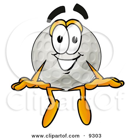 Clipart Picture of a Golf Ball Mascot Cartoon Character Sitting by Mascot Junction
