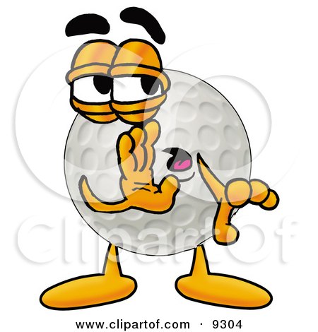 Clipart Picture of a Golf Ball Mascot Cartoon Character Whispering and Gossiping by Mascot Junction
