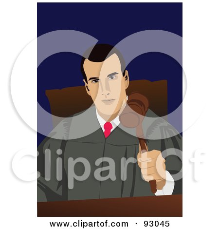Royalty-Free (RF) Clipart Illustration of a Professional Male Judge In A Gown, Holding A Gavel by mayawizard101