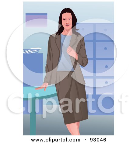 Royalty-Free (RF) Clipart Illustration of a Business Woman Resting A Hand On A Desk by mayawizard101