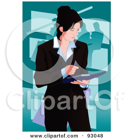 Royalty-Free (RF) Clipart Illustration of a Business Woman Reading Her Organizer by mayawizard101