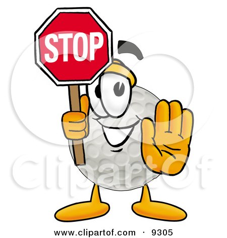 Clipart Picture of a Golf Ball Mascot Cartoon Character Holding a Stop Sign by Mascot Junction