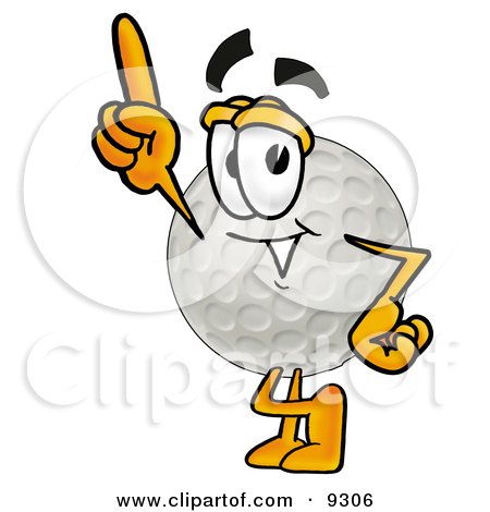 Clipart Picture of a Golf Ball Mascot Cartoon Character Pointing Upwards by Mascot Junction