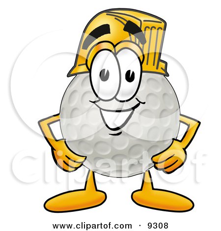 Clipart Picture of a Golf Ball Mascot Cartoon Character Wearing a Helmet by Mascot Junction