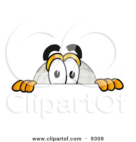 Clipart Picture of a Golf Ball Mascot Cartoon Character Peeking Over a Surface by Mascot Junction