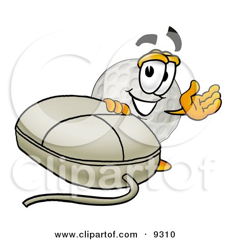 Clipart Picture of a Golf Ball Mascot Cartoon Character With a Computer Mouse by Mascot Junction