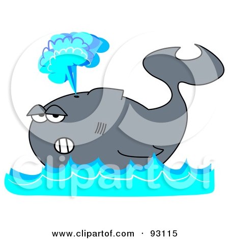 Royalty-Free (RF) Clipart Illustration of a Gray Whale Floating On Blue Waves, Shooting Up A Spray Of Water by djart