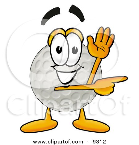 Clipart Picture of a Golf Ball Mascot Cartoon Character Waving and Pointing by Mascot Junction