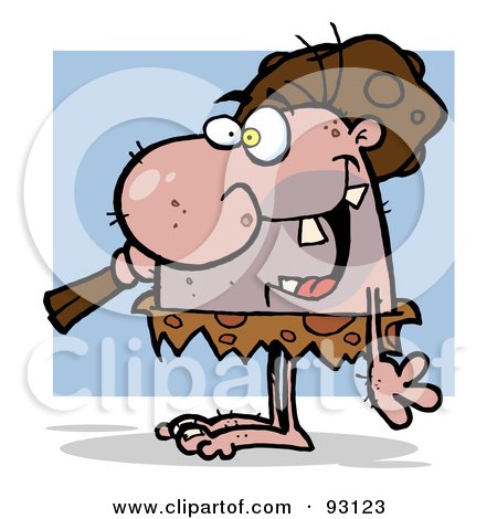 Royalty-Free (RF) Clipart Illustration of a Neanderthal Guy Carrying A Club by Hit Toon