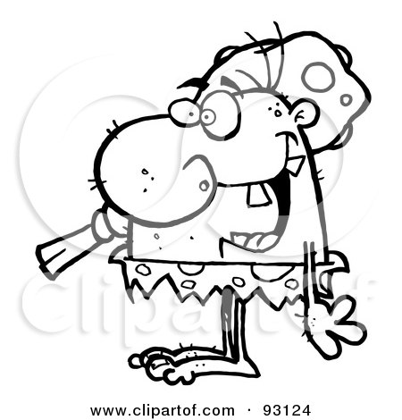 Royalty-Free (RF) Clipart Illustration of an Outlined Neanderthal Guy Carrying A Club by Hit Toon