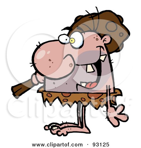 Royalty-Free (RF) Clipart Illustration of a Neanderthal Man Holding A Club by Hit Toon