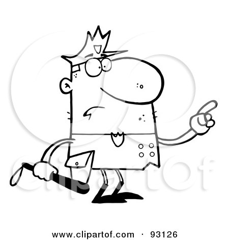Royalty-Free (RF) Clipart Illustration of an Outlined Cop Pointing And Holding A Club by Hit Toon