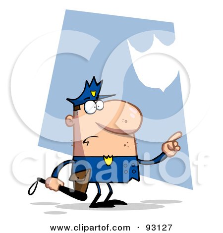 Royalty-Free (RF) Clipart Illustration of a Toon Police Man Pointing And Holding A Club by Hit Toon