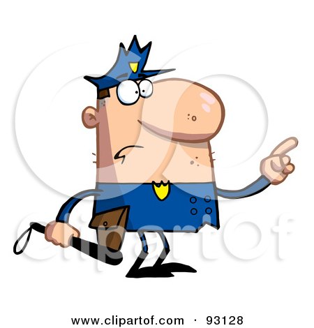 Royalty-Free (RF) Clipart Illustration of a Toon Cop Pointing And Holding A Club by Hit Toon