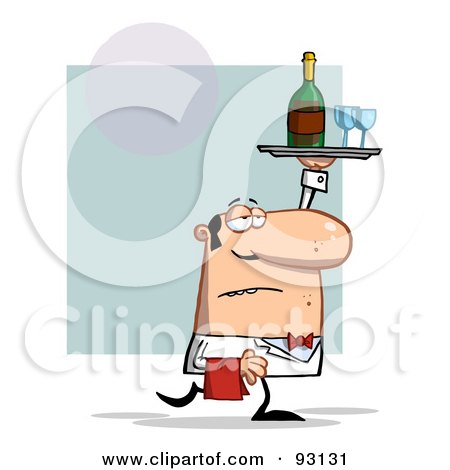 Royalty-Free (RF) Clipart Illustration of a Waiter Carrying A Tray With Wine by Hit Toon