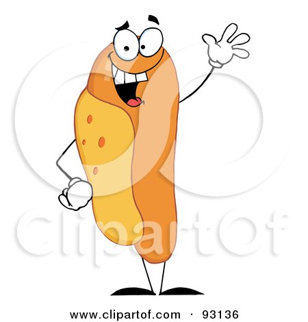 Royalty-Free (RF) Clipart Illustration of a Waving Hot Dog Character by Hit Toon