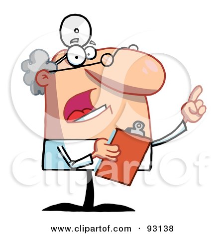 Royalty-Free (RF) Clipart Illustration of a Senior Male Doctor Holding A Clipboard And Pointing by Hit Toon