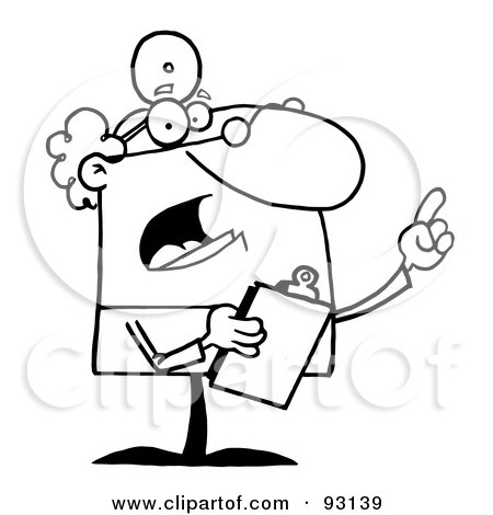Royalty-Free (RF) Clipart Illustration of an Outlined Senior Male Doctor Holding A Clipboard And Pointing by Hit Toon