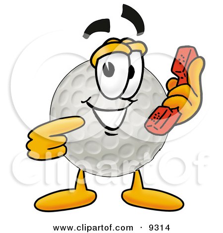 Clipart Picture of a Golf Ball Mascot Cartoon Character Holding a Telephone by Mascot Junction