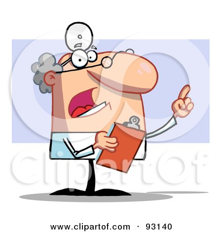 Royalty-Free (RF) Clipart Illustration of a Senior Doctor Guy Holding A Clipboard And Pointing by Hit Toon