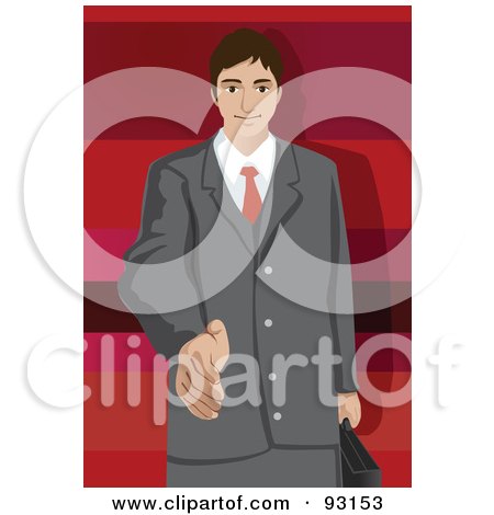 Royalty-Free (RF) Clipart Illustration of a Business Man Reaching His Hand Out To Greet You by mayawizard101