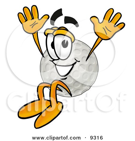 Clipart Picture of a Golf Ball Mascot Cartoon Character Jumping by Mascot Junction