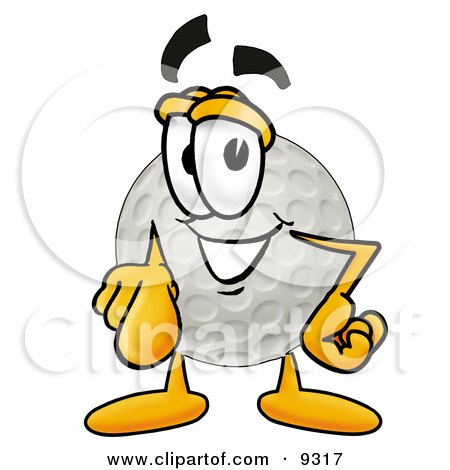 Clipart Picture of a Golf Ball Mascot Cartoon Character Pointing at the Viewer by Mascot Junction