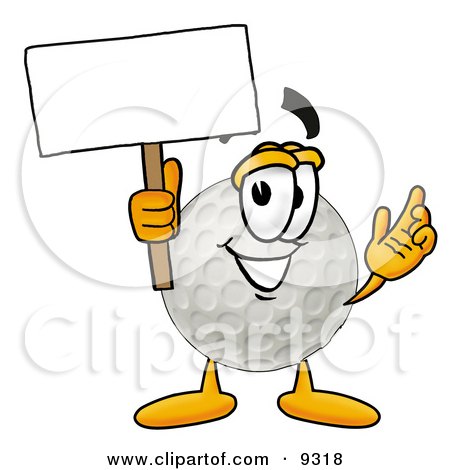 Clipart Picture of a Golf Ball Mascot Cartoon Character Holding a Blank Sign by Mascot Junction