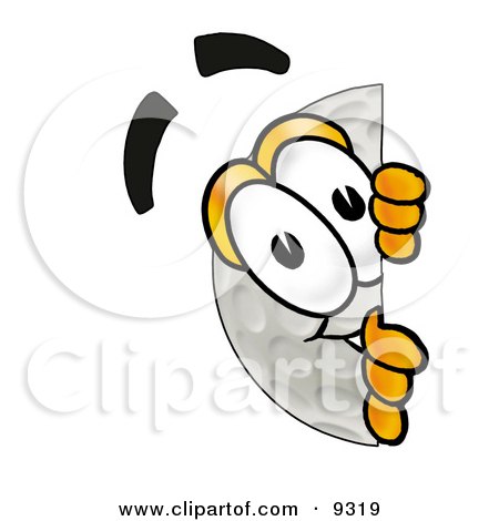 Clipart Picture of a Golf Ball Mascot Cartoon Character Peeking Around a Corner by Mascot Junction