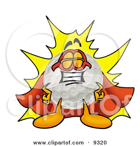 Clipart Picture of a Golf Ball Mascot Cartoon Character Dressed as a Super Hero by Mascot Junction