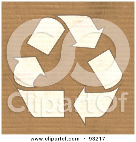 Royalty-Free (RF) Clipart Illustration of a White Recycling Symbol On Corrugated Cardboard by Arena Creative
