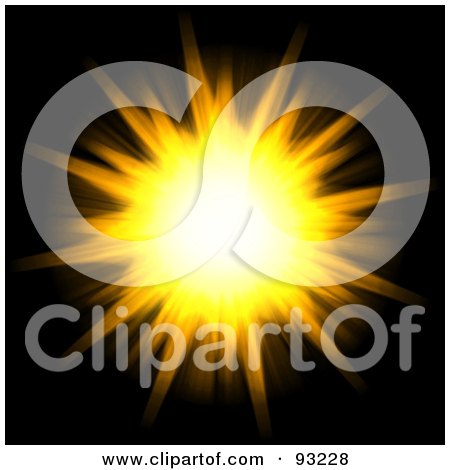 Royalty-Free (RF) Clipart Illustration of a Yellow And Orange Flaring Sun On Black by Arena Creative
