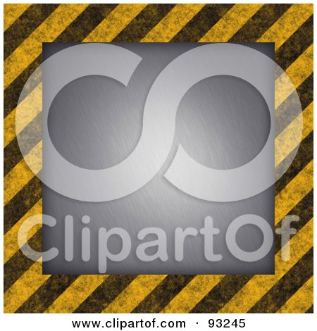 Royalty-Free (RF) Clipart Illustration of a Light Shining On Brushed Metal Bordered With Hazard Stripes by Arena Creative