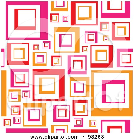 Royalty-Free (RF) Clipart Illustration of a Retro Background Of Pink And Orange Squares On White by Arena Creative