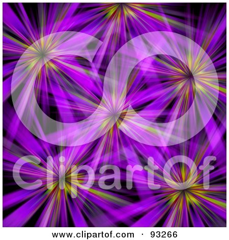 Royalty-Free (RF) Clipart Illustration of a Background Of Purple Floral Like Bursts On Black by Arena Creative