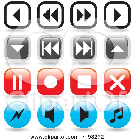 Royalty-Free (RF) Clipart Illustration of a Digital Collage Of Music Player Icon Buttons, Round And Square by Arena Creative