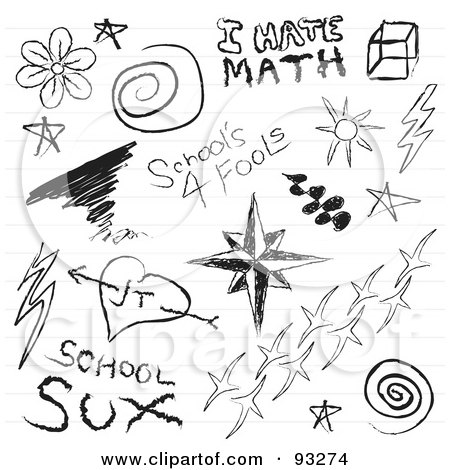 Royalty-Free (RF) Clipart Illustration of a Digital Collage Of Notebook Student Doodles On White by Arena Creative