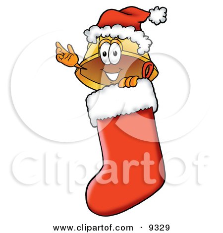 Clipart Picture of a Hard Hat Mascot Cartoon Character Wearing a Santa Hat Inside a Red Christmas Stocking by Mascot Junction